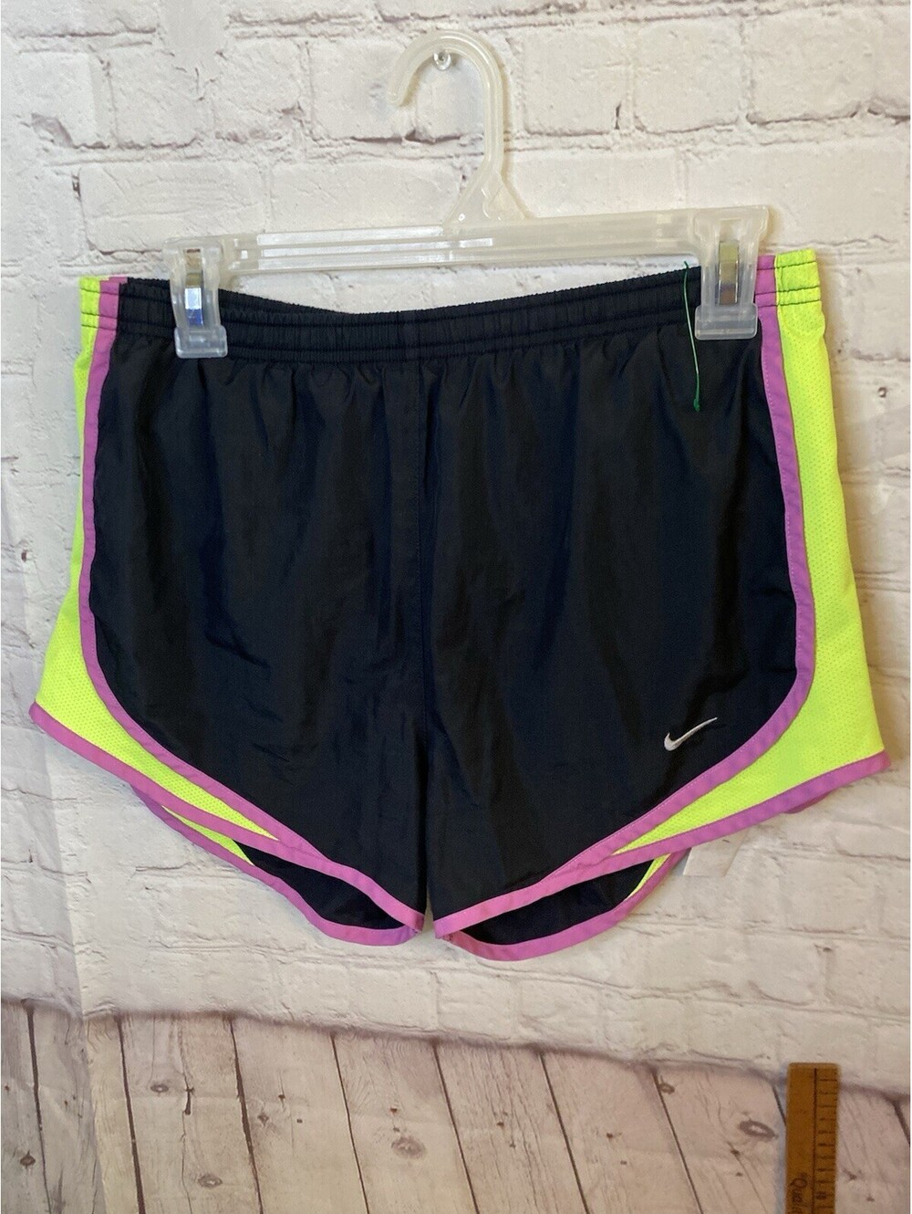 Nike Tempo Shorts in Black/Pink/Yellow. Size Medium.